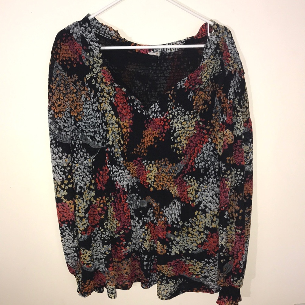Anthropologie Fall Floral Long-Sleeve V-Neck Tunic Top